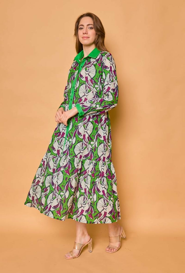 Cotton shirt dress - Green