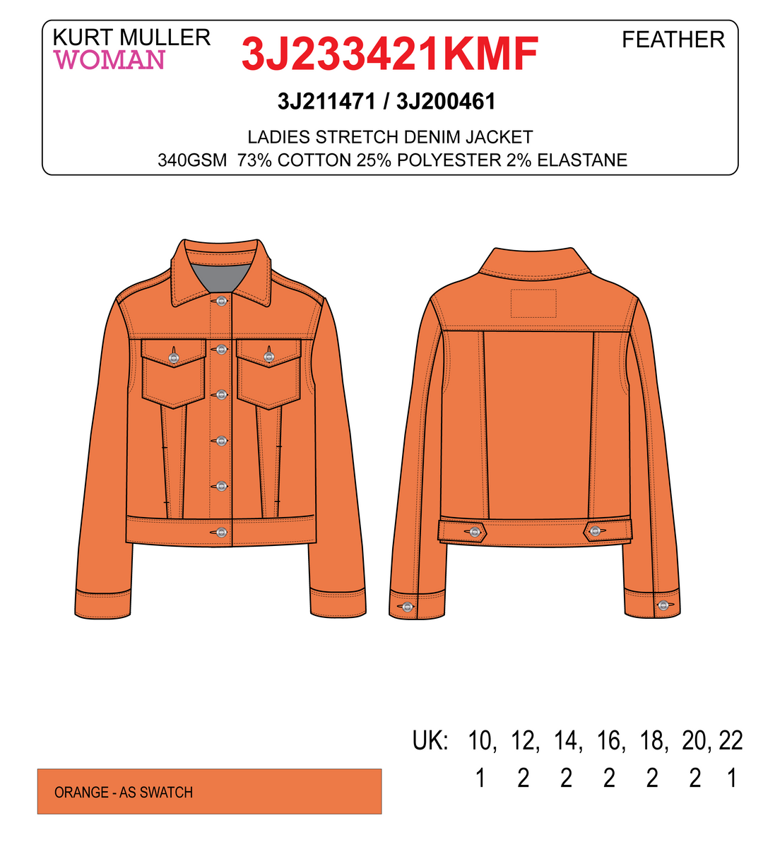 (7P.PACK) Orange Denim Cotton Stretch Jacket - jqwholesale.com