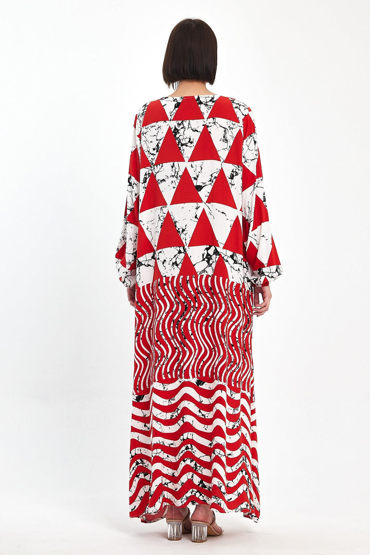 Abstract Print Maxi Dress with Long Sleeves in Orange