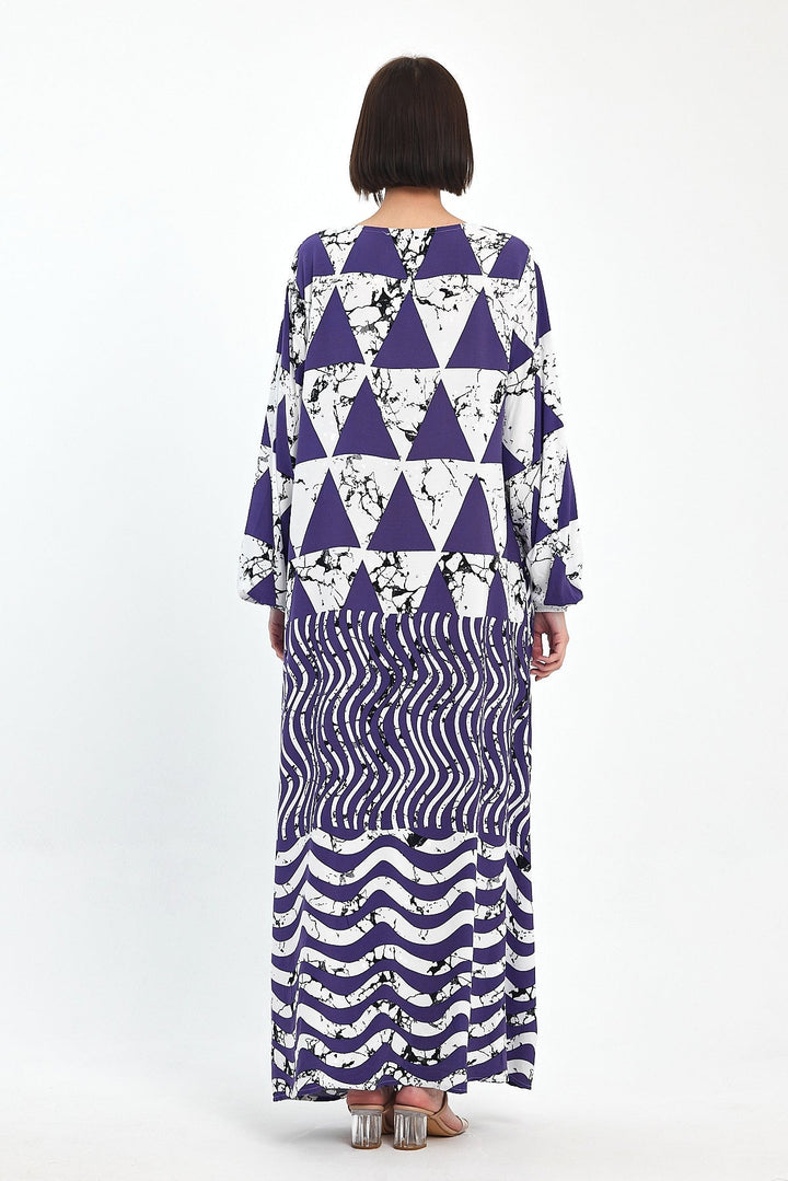 Abstract Print Maxi Dress with Long Sleeves in Purple