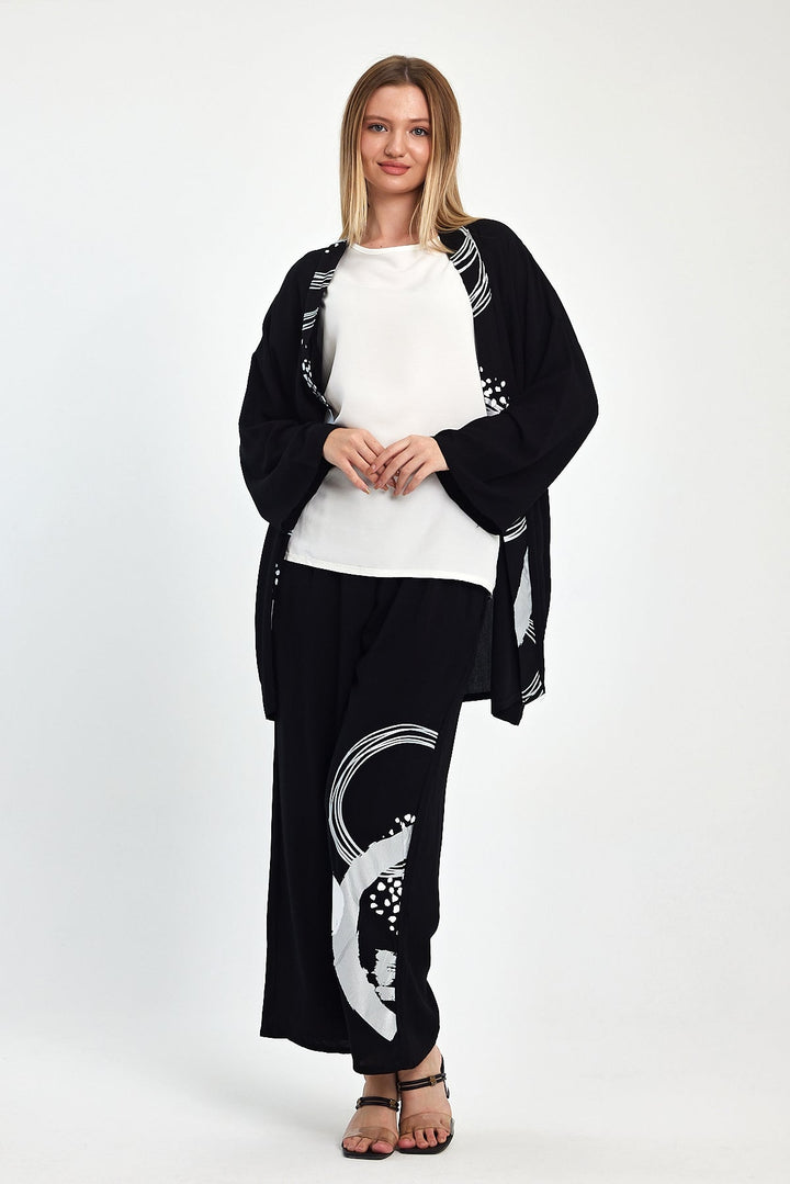 Abstract Print Kimono Co-Ord Set – White