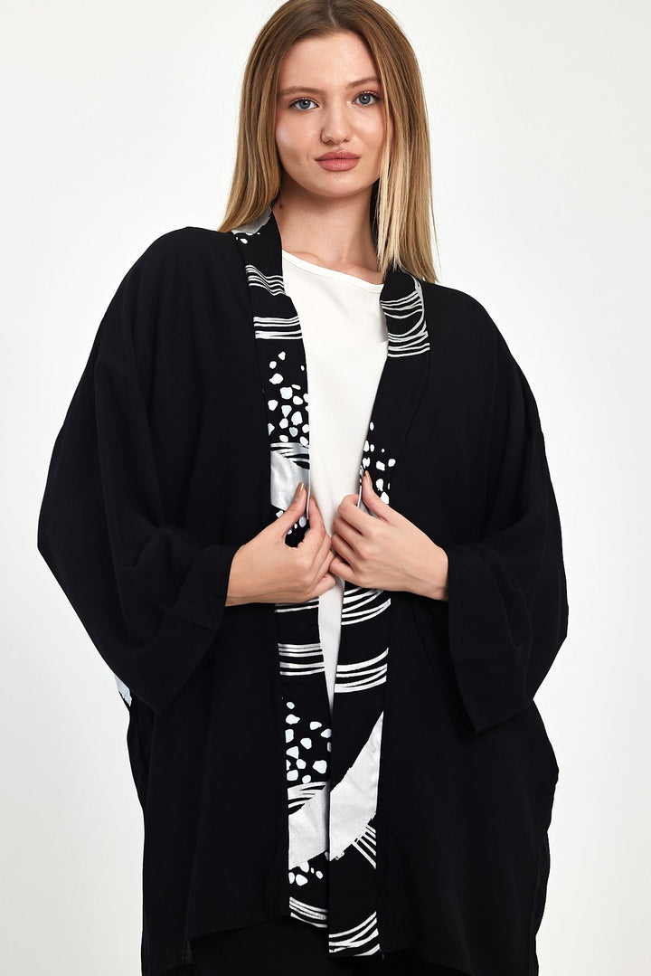 Abstract Print Kimono Co-Ord Set – White