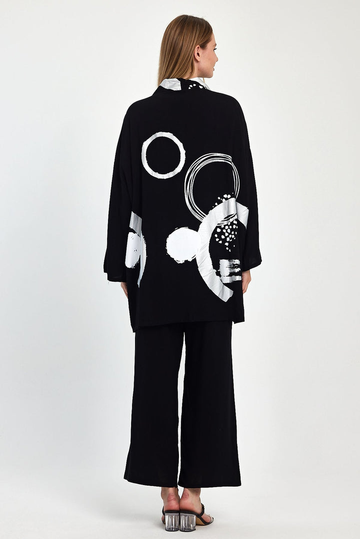 Abstract Print Kimono Co-Ord Set – White