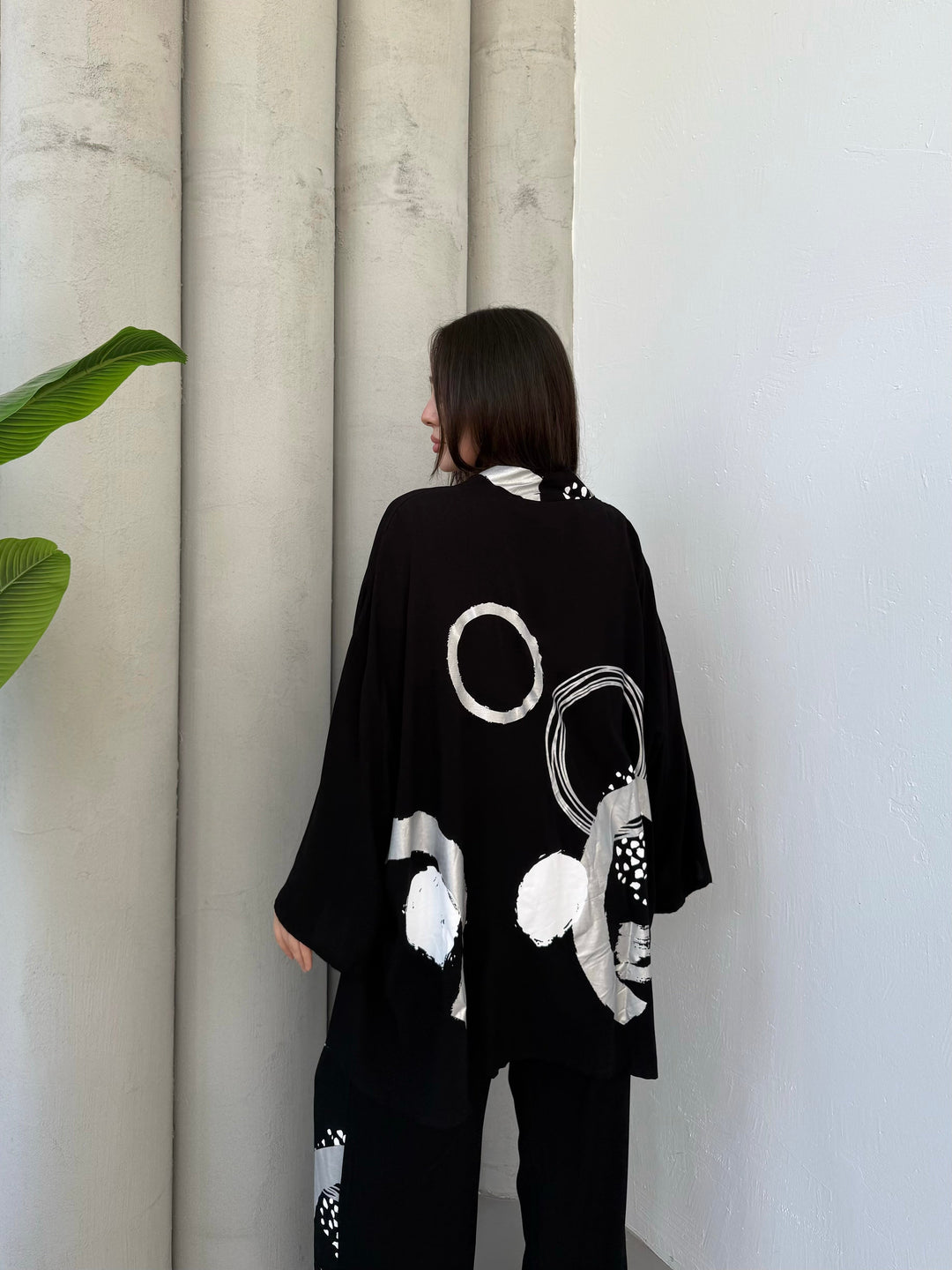 Abstract Print Kimono Co-Ord Set – White