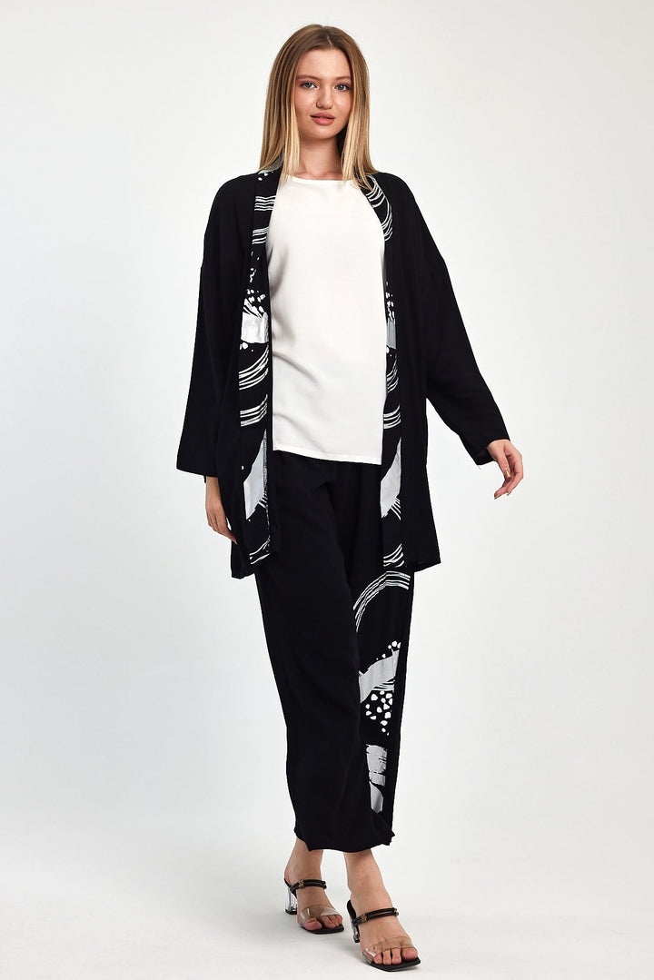 Abstract Print Kimono Co-Ord Set – White