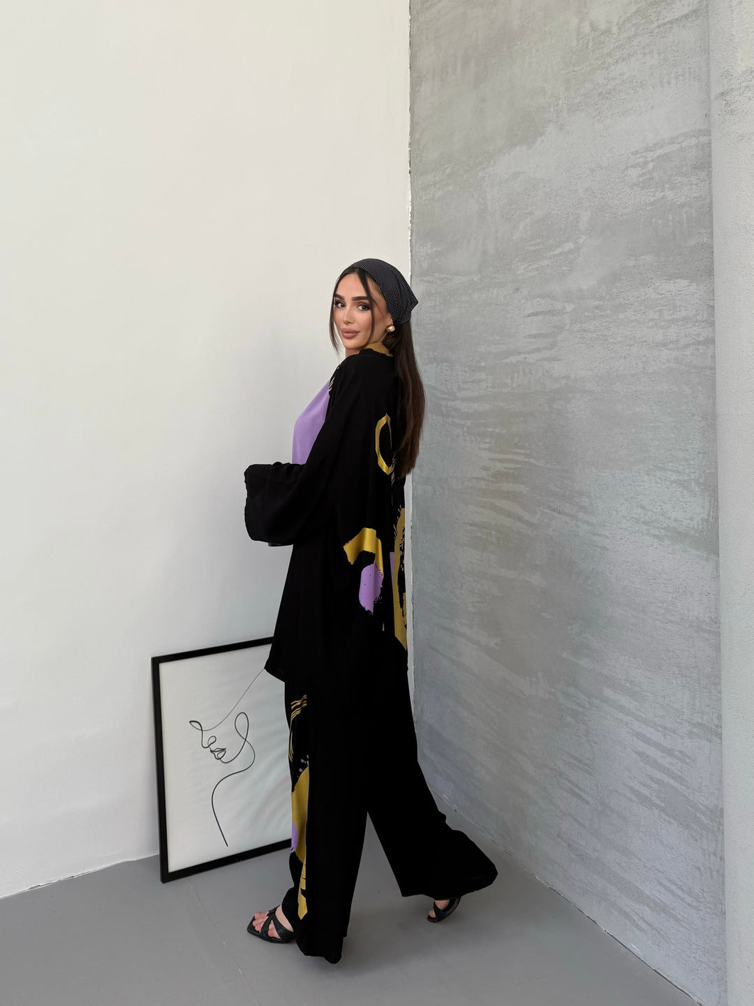 Abstract Print Kimono Co-Ord Set – Purple