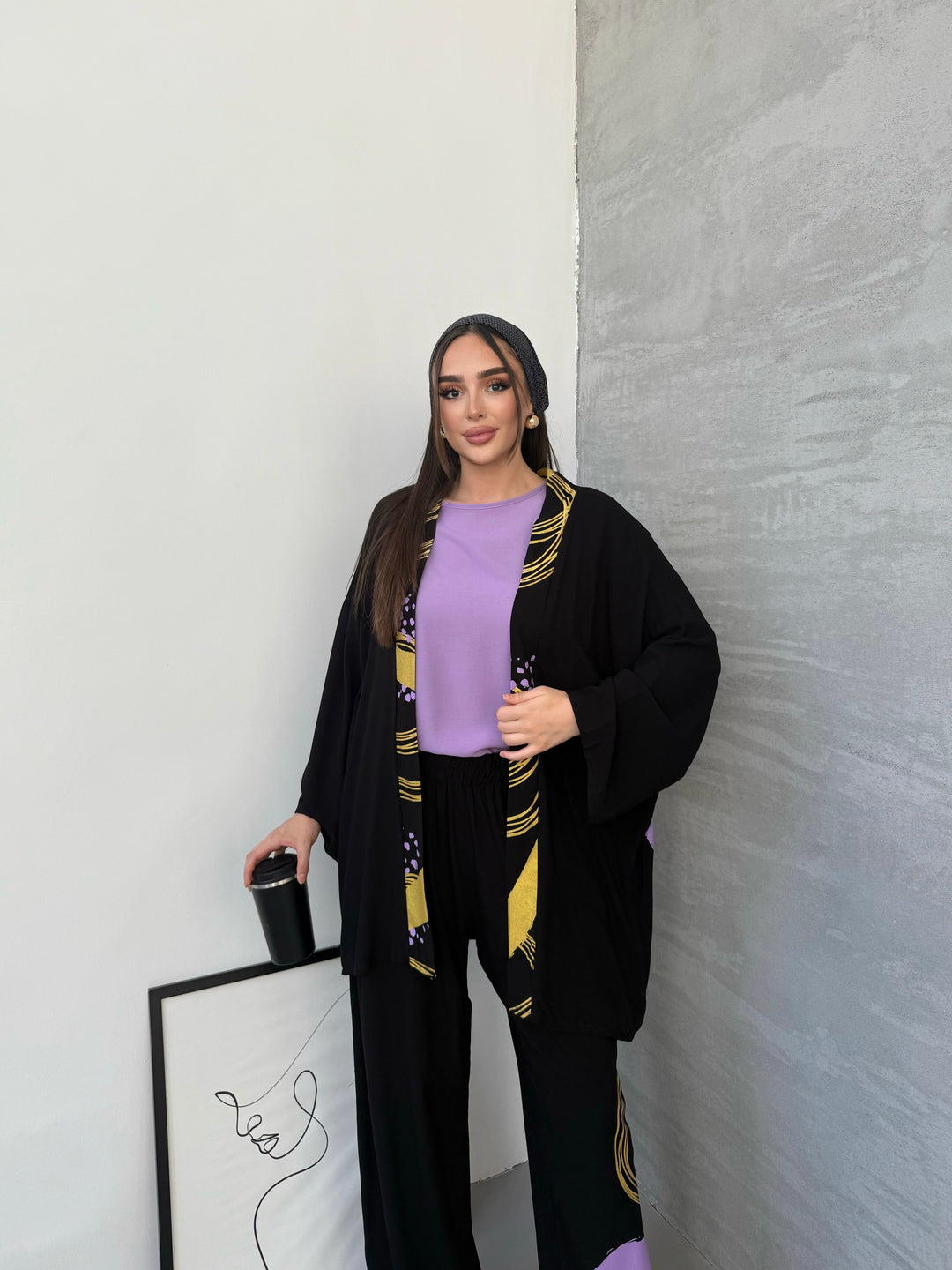 Abstract Print Kimono Co-Ord Set – Purple