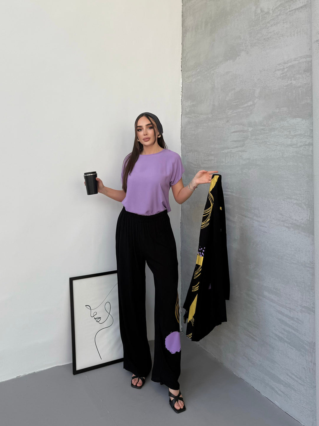 Abstract Print Kimono Co-Ord Set – Purple