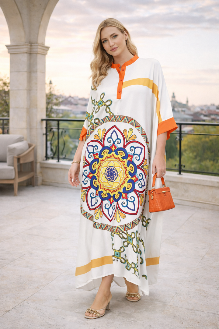 Mandala Print Oversized Kaftan Dress