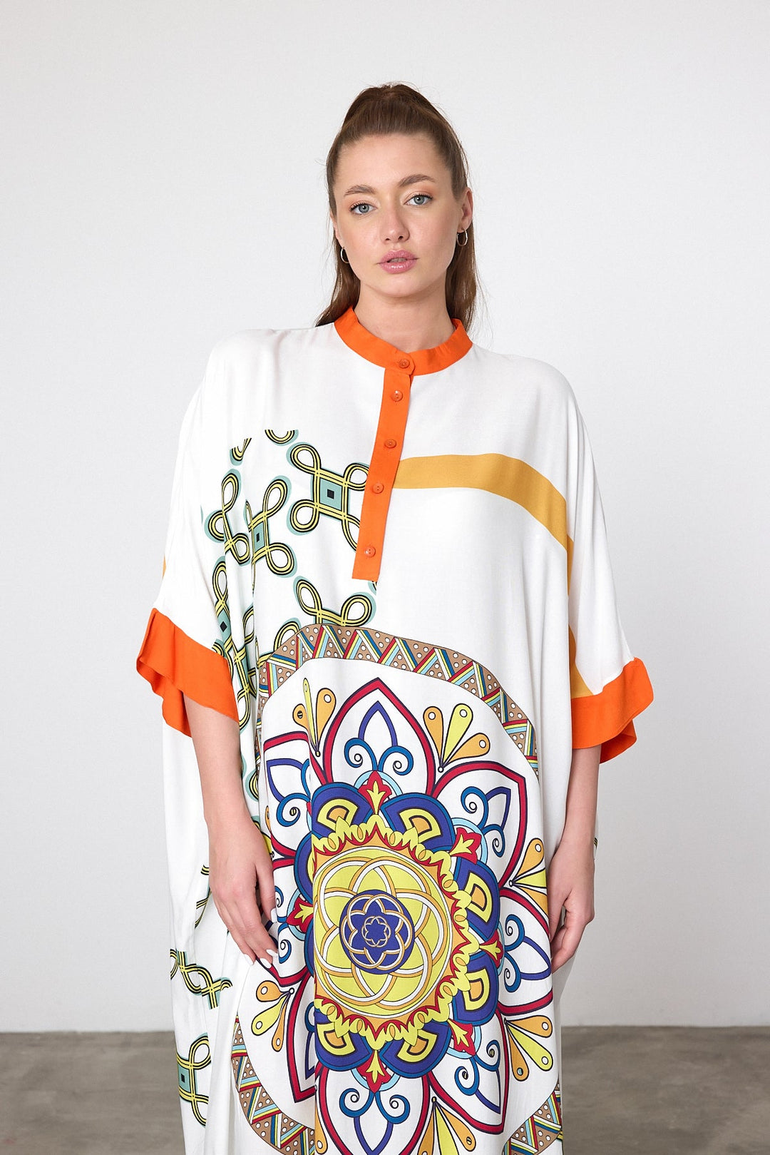 Mandala Print Oversized Kaftan Dress