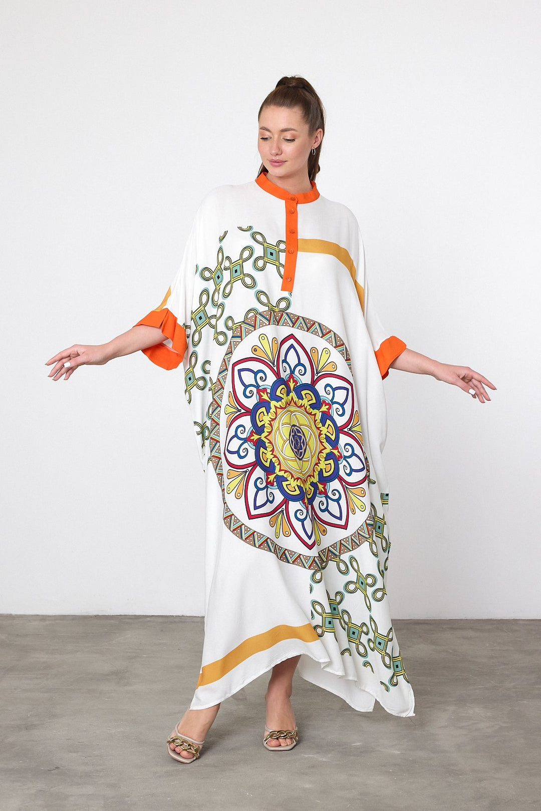 Mandala Print Oversized Kaftan Dress