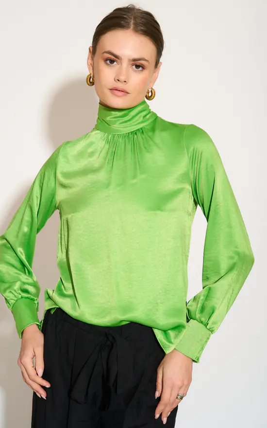 Green Satin High Neck Top - jqwholesale.com
