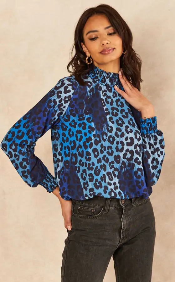 High Neck Casual Long Sleeve Top in Print - jqwholesale.com
