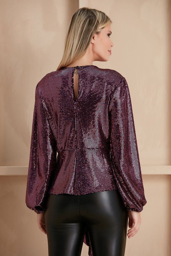 Glamorous Sequin Wrap Top in Rich Burgundy - jqwholesale.com