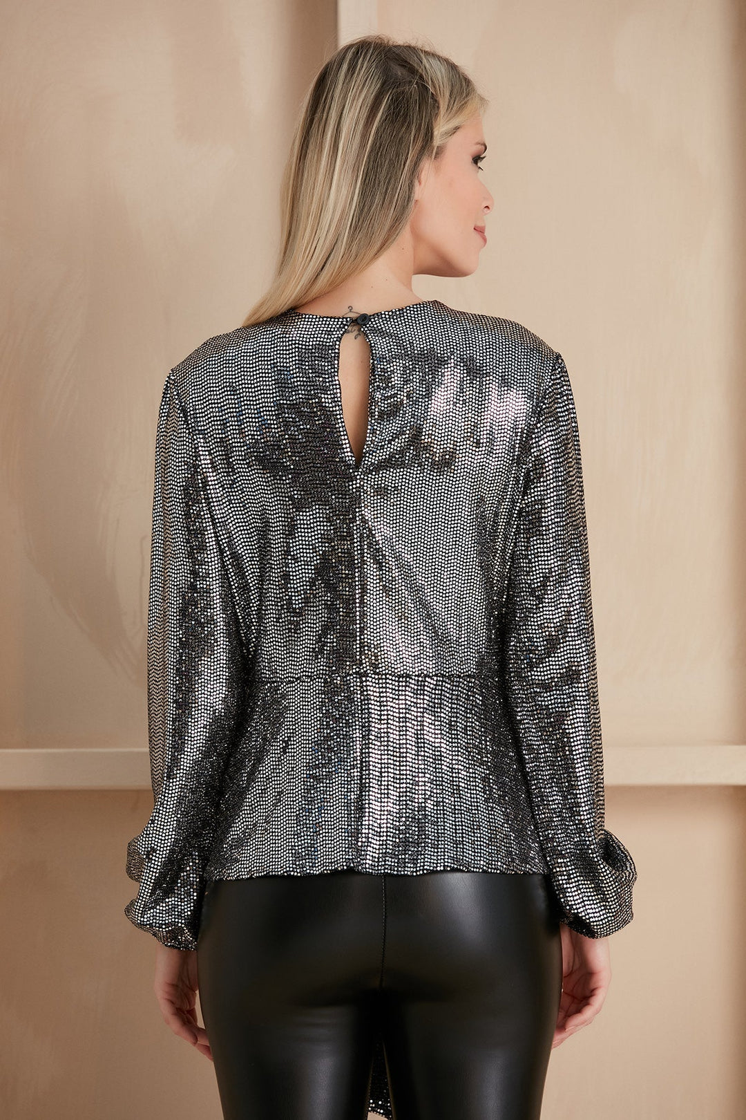 Glamorous Sequin Wrap Top in Dazzling Silver - jqwholesale.com