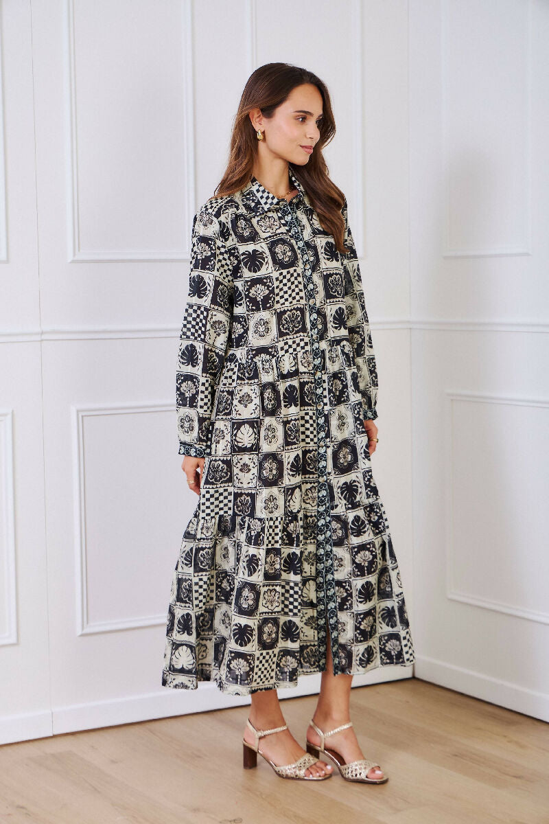 Mid-length cotton shirt dress - Black