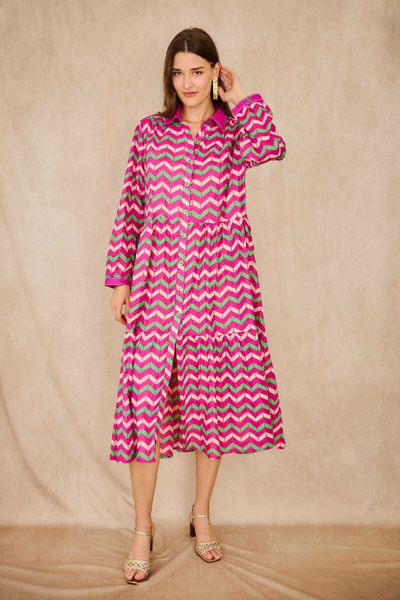 Mid-length cotton dress - Fuchsia