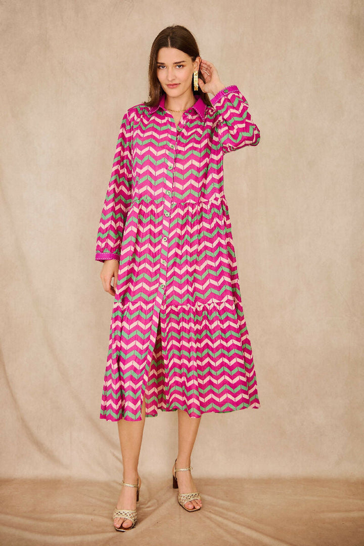 Mid-length cotton dress - Fuchsia