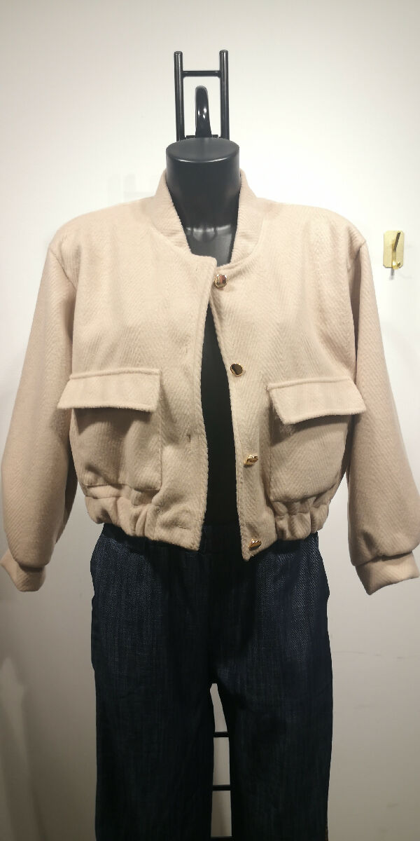 Short Suede-Look Jacket with Gold Buttons