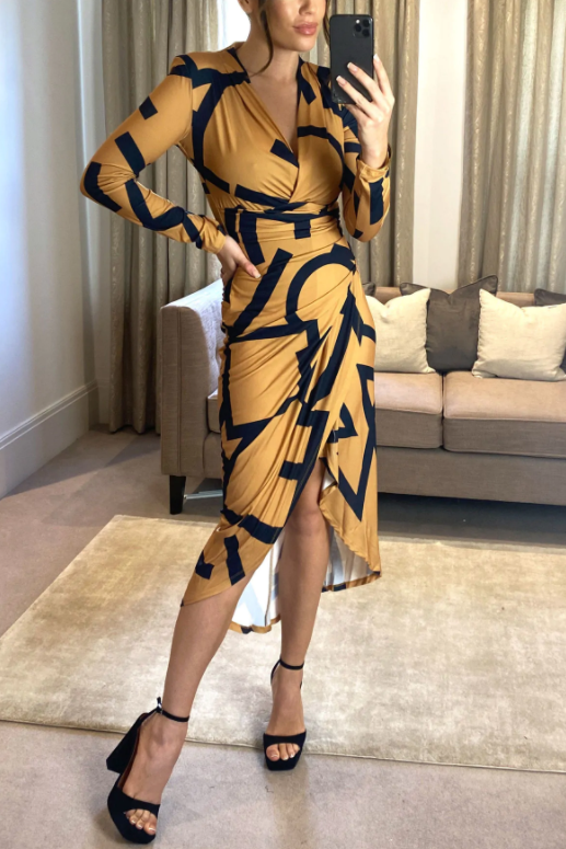 Wrap Midi dress with front Slit - jqwholesale.com