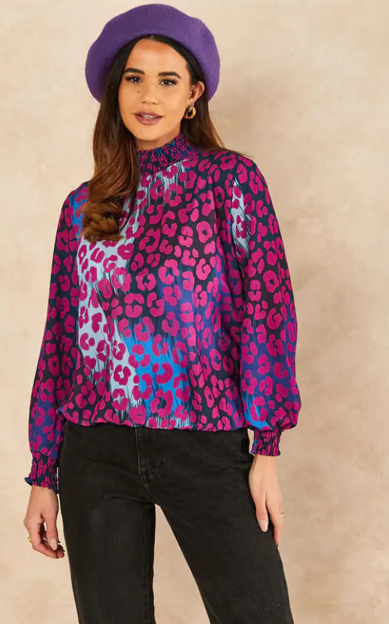 High Neck Casual Long Sleeve Top in Print - jqwholesale.com