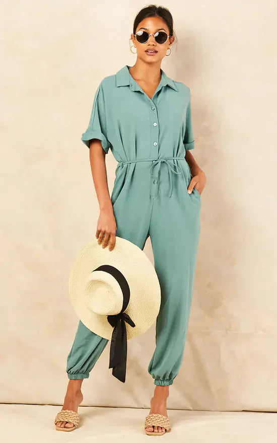 Wrap Jumpsuit with Pockets in Light Green - jqwholesale.com
