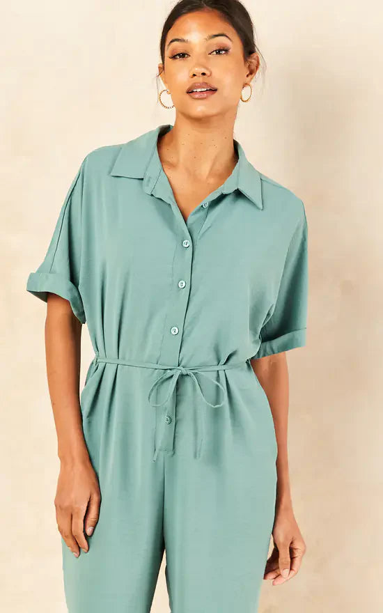 Wrap Jumpsuit with Pockets in Light Green - jqwholesale.com