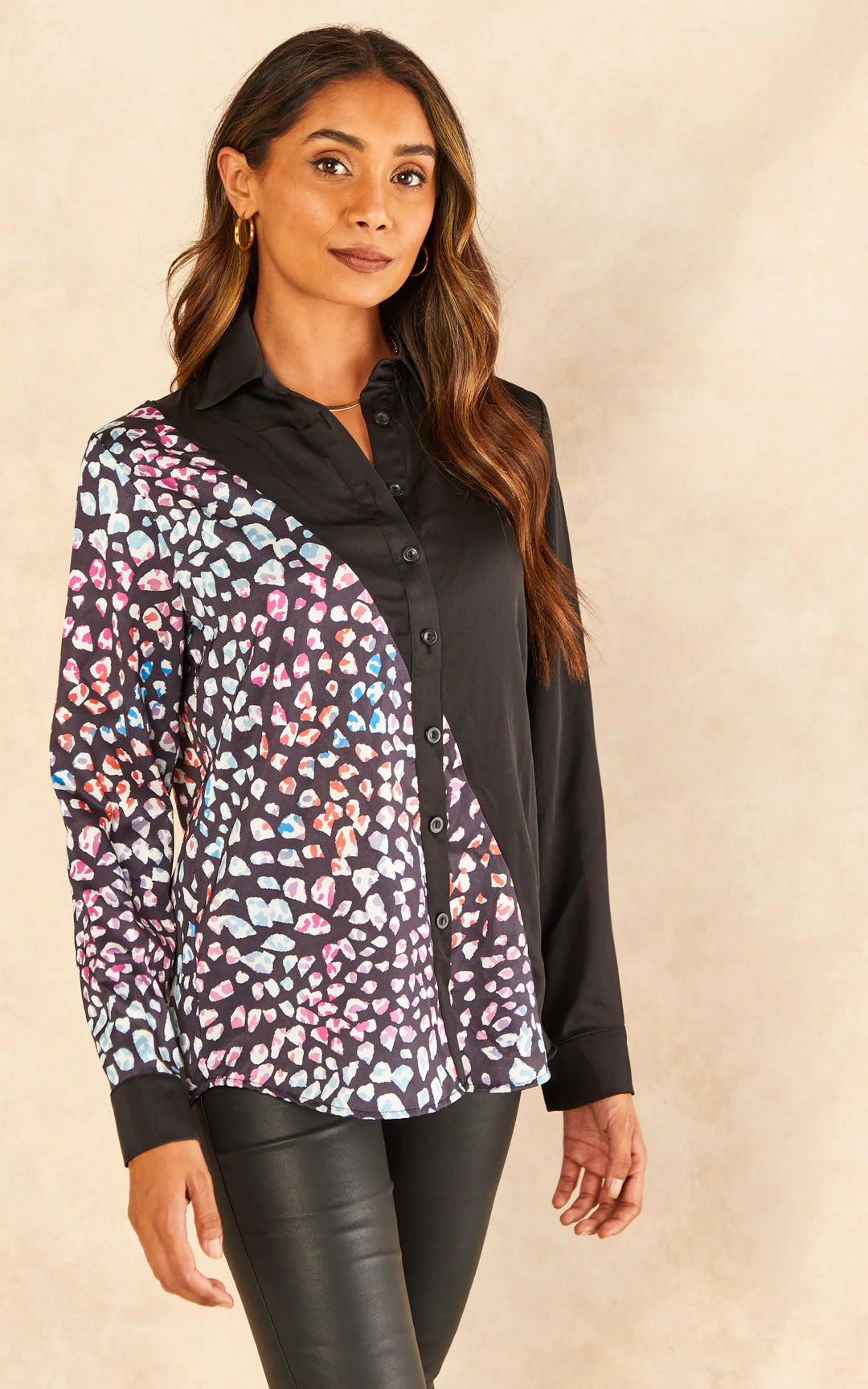 Half print Colour Block Shirt in Blue Sparkle print - jqwholesale.com