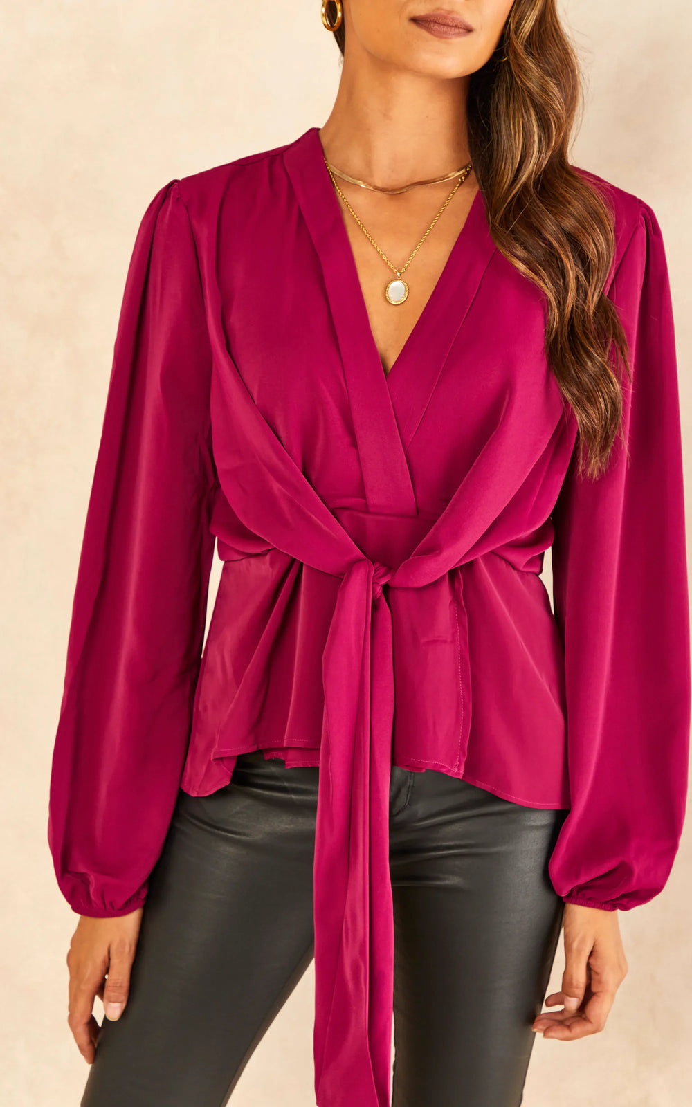 Knot Long Sleeve top in Burdungy - jqwholesale.com