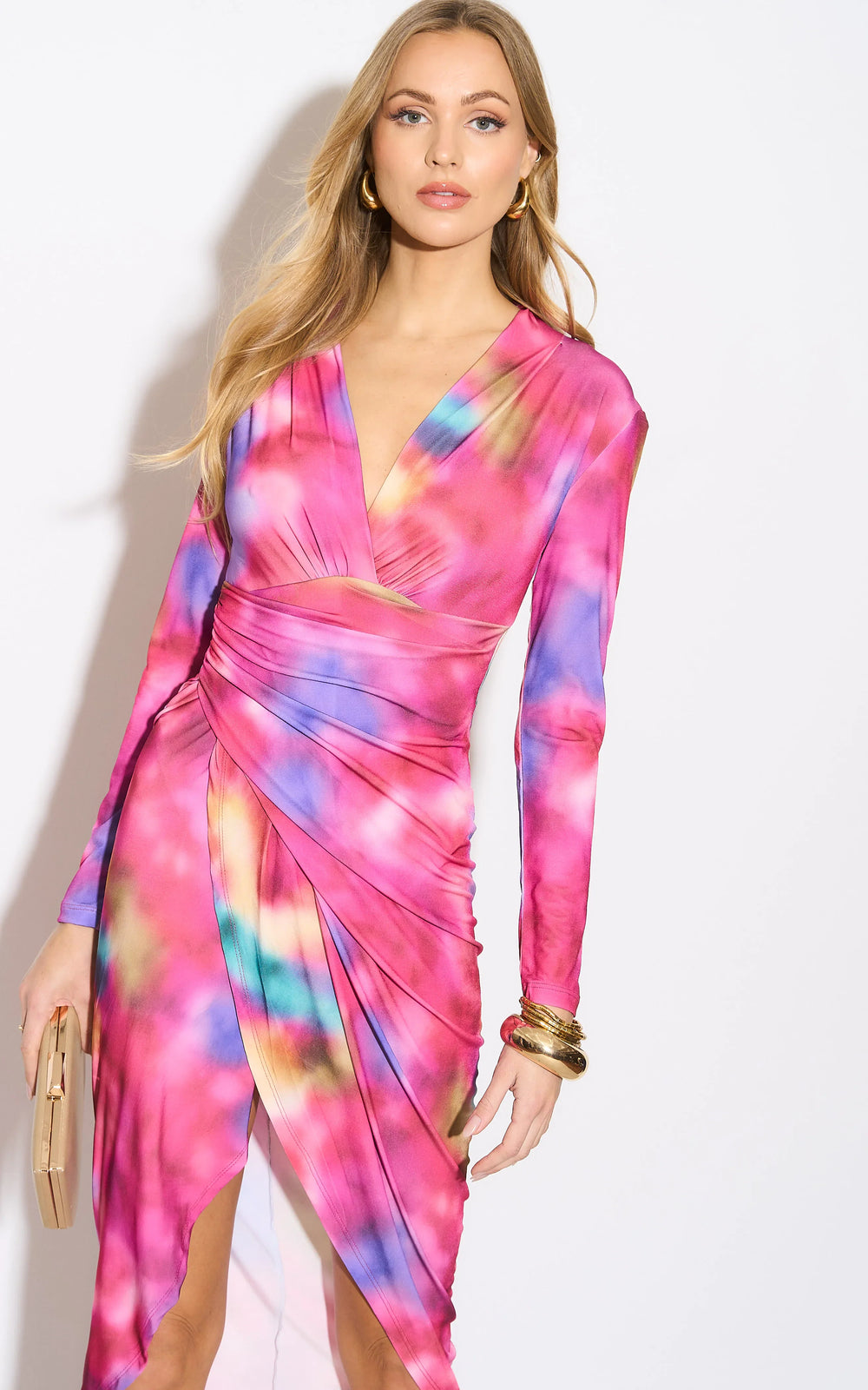 Forever Long Sleeve Wrap Midi Dress - jqwholesale.com