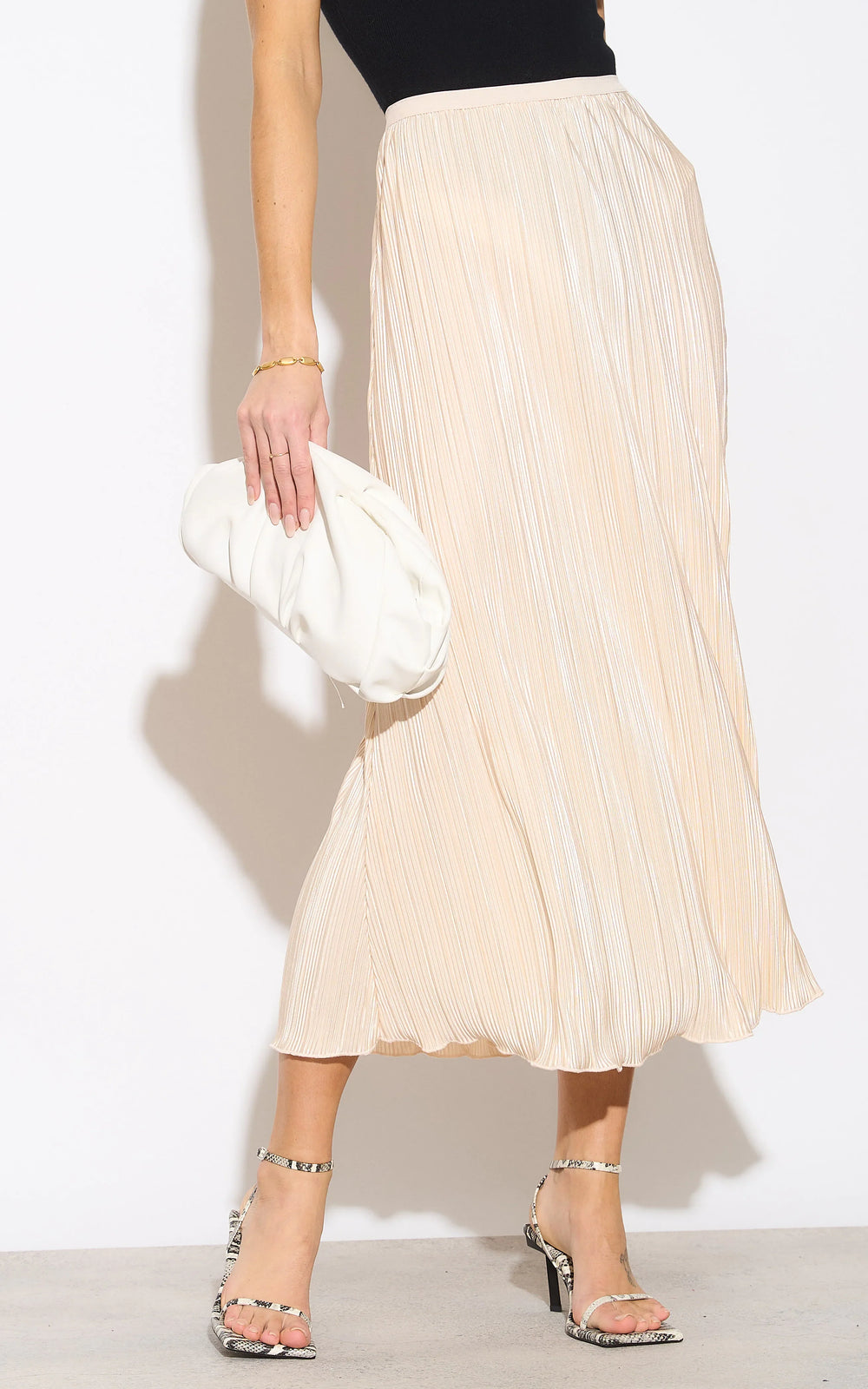Classic Pleated Midi Skirt in Beige - jqwholesale.com