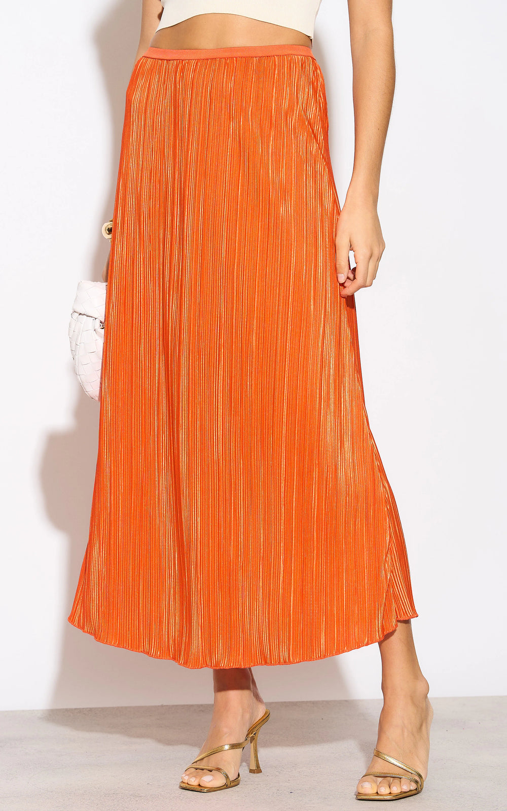 Classic Pleated Midi Skirt in Orange - jqwholesale.com