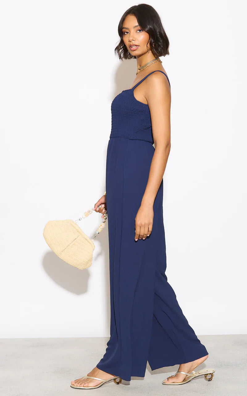 Effortless Wide Leg Cami Jumpsuit in Navy - jqwholesale.com