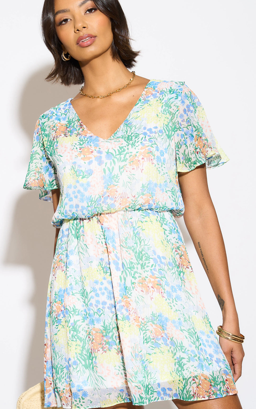 Floral print White Mini Dress - jqwholesale.com