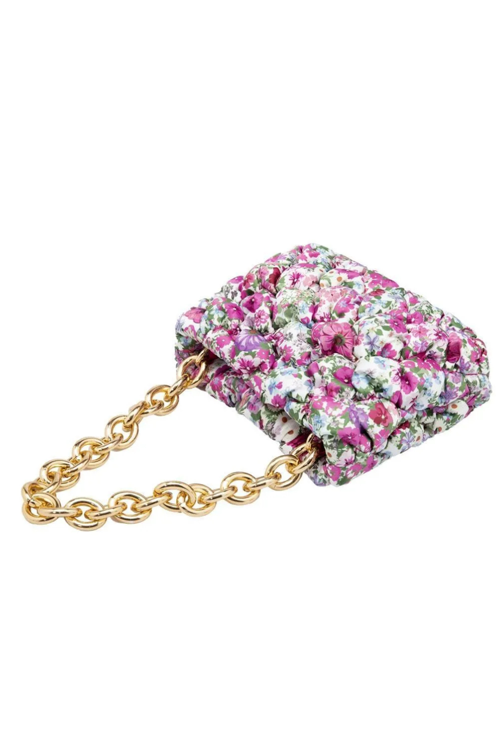 Purple Floral Ruched Mini Bag with Gold Chain - jqwholesale.com