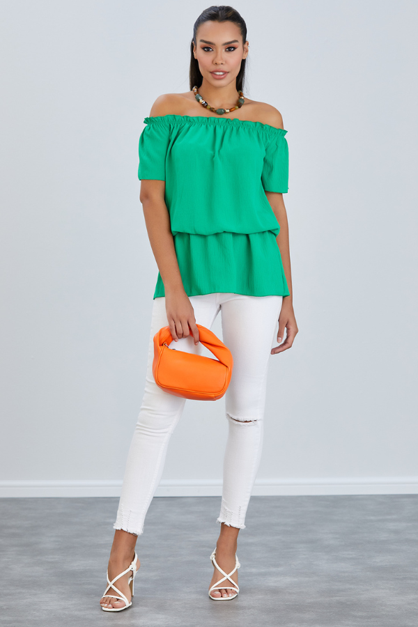 Off Shoulder Bardot Summer Top in Green - jqwholesale.com