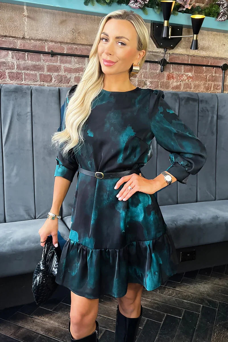 1752161935_Teal-And-Black-Smudge-Print-Frill-Hem-Belted-Mini-Dress-1_800x