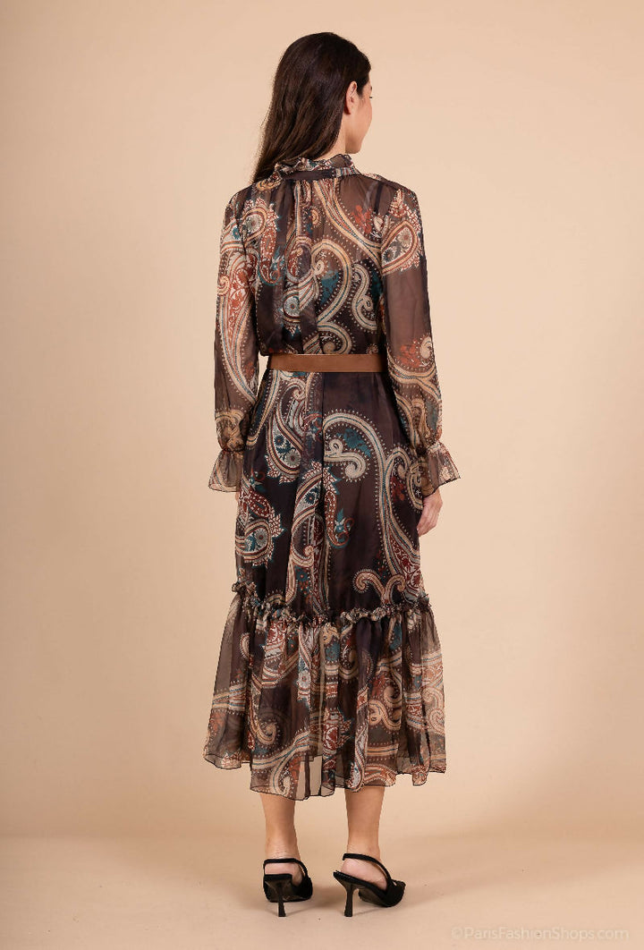 Printed Chiffon Maxi Dress with Belt