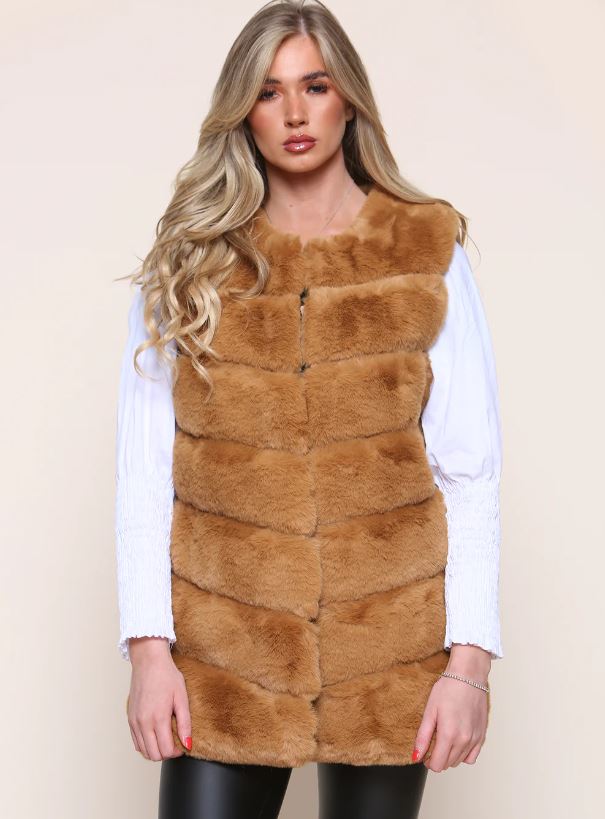 Regular Faux Fur Midi Gilet - jqwholesale.com