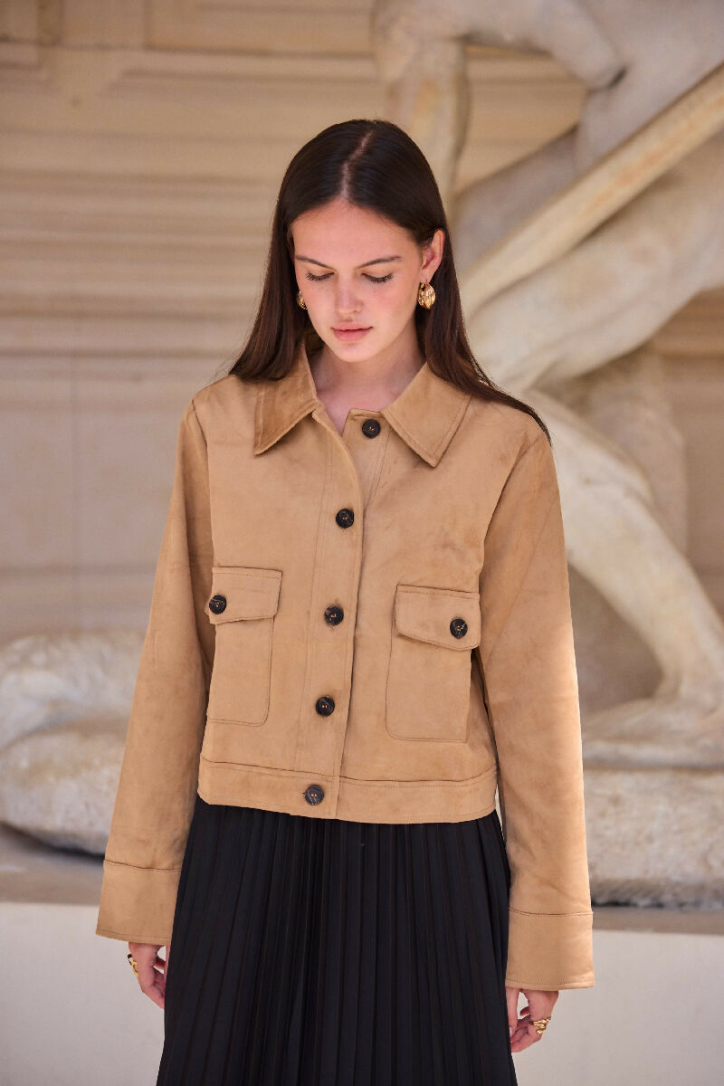 (3P.Pack) Short suede jacket - Beige - jqwholesale.com