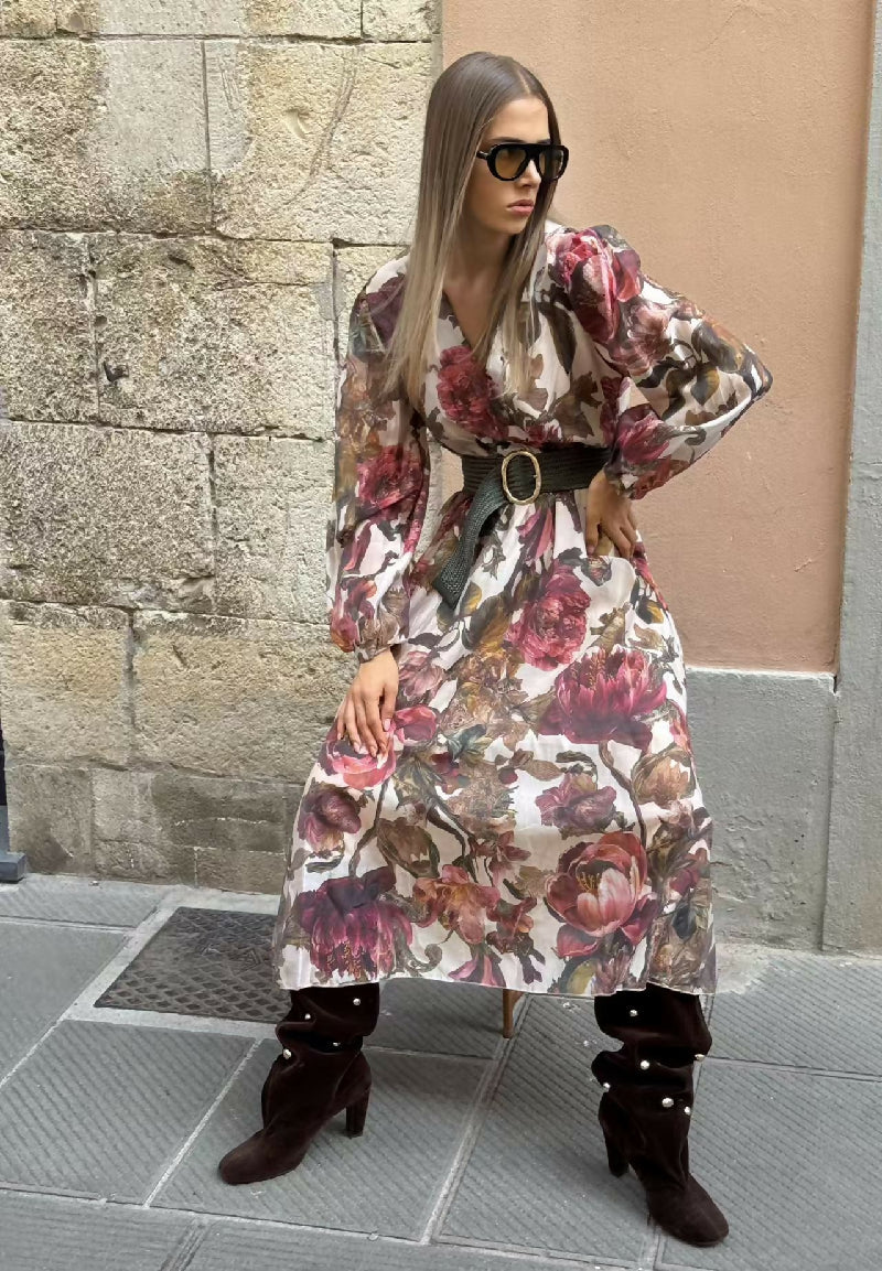Flowy Long Floral Print Dress — Romantic Elegance