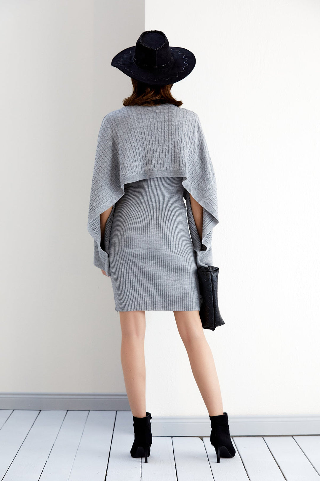 Knitted Midi Dress with Oversize Crop Bolero in Grey - jqwholesale.com