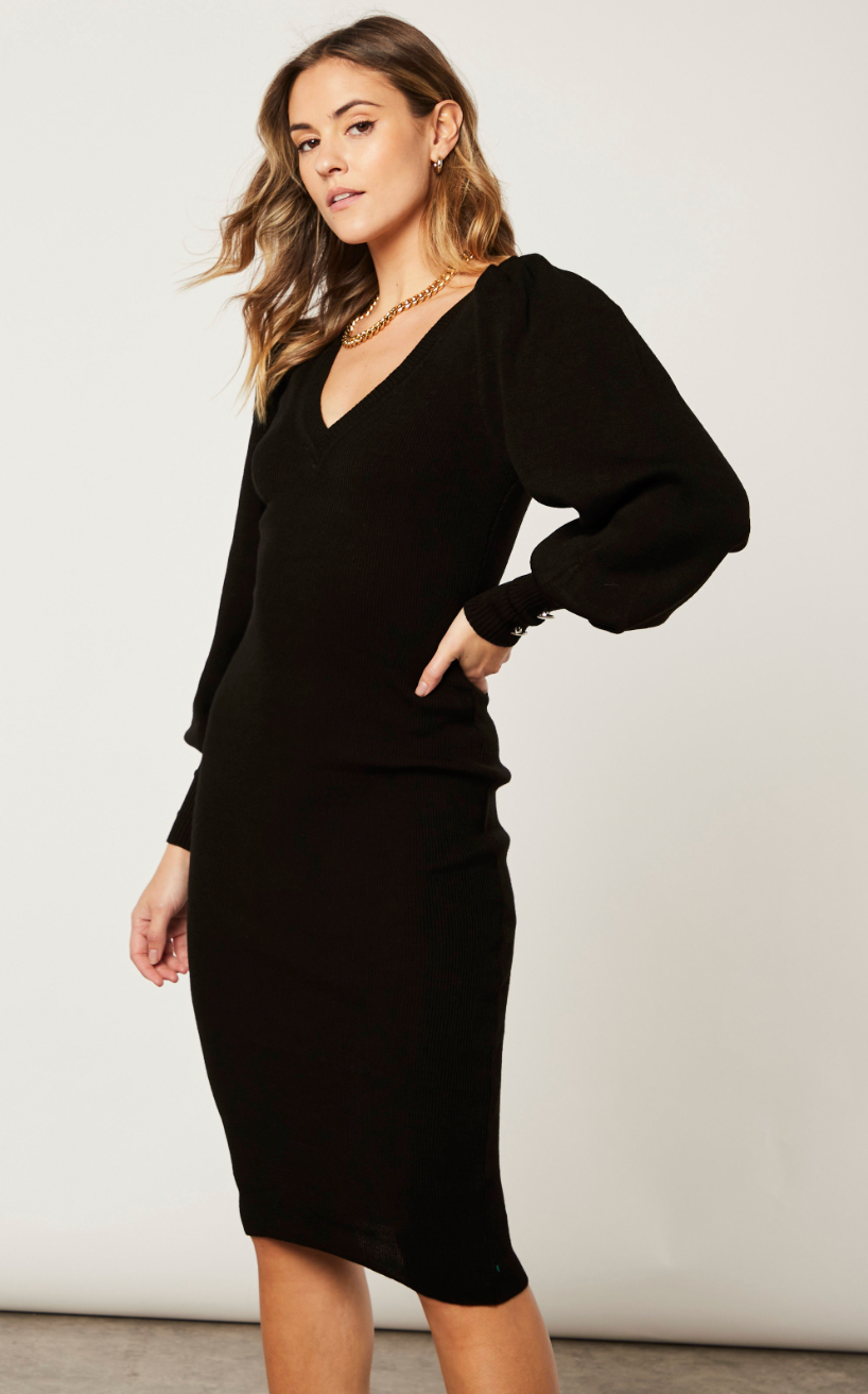 Knitted Dress with Balloon Sleeves - jqwholesale.com