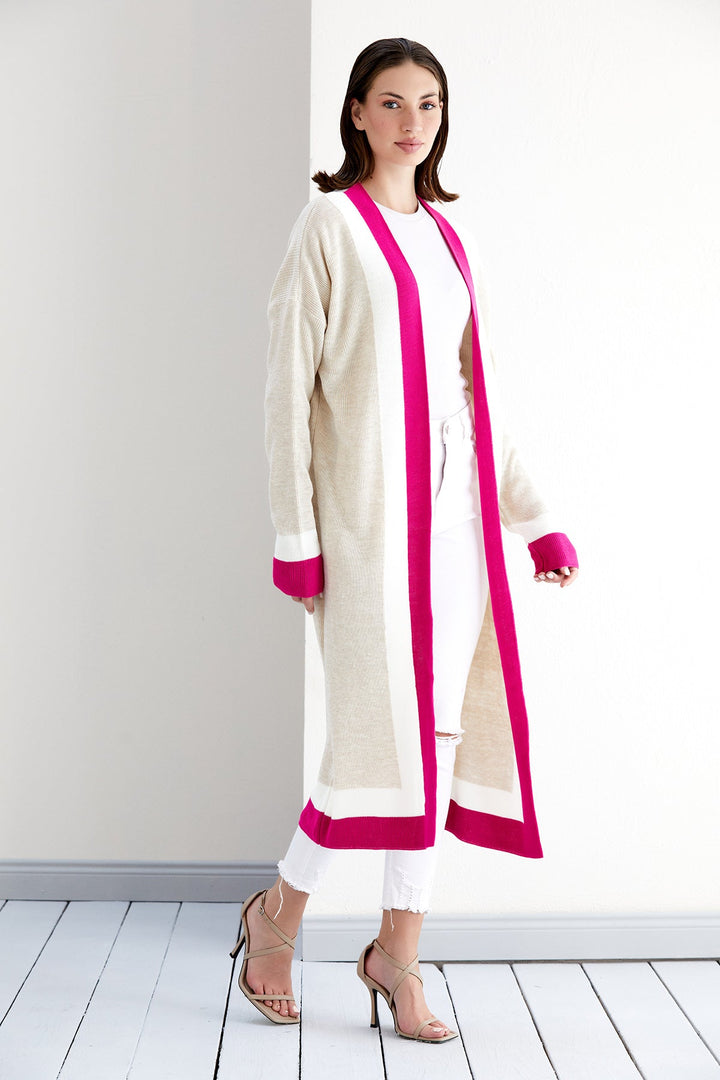 Longline ColourBlock Cardigan in Beige/Pink - jqwholesale.com