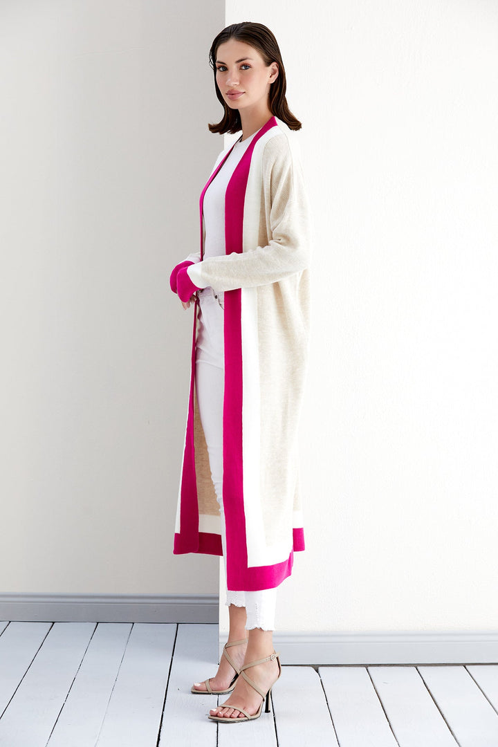 Longline ColourBlock Cardigan in Beige/Pink - jqwholesale.com