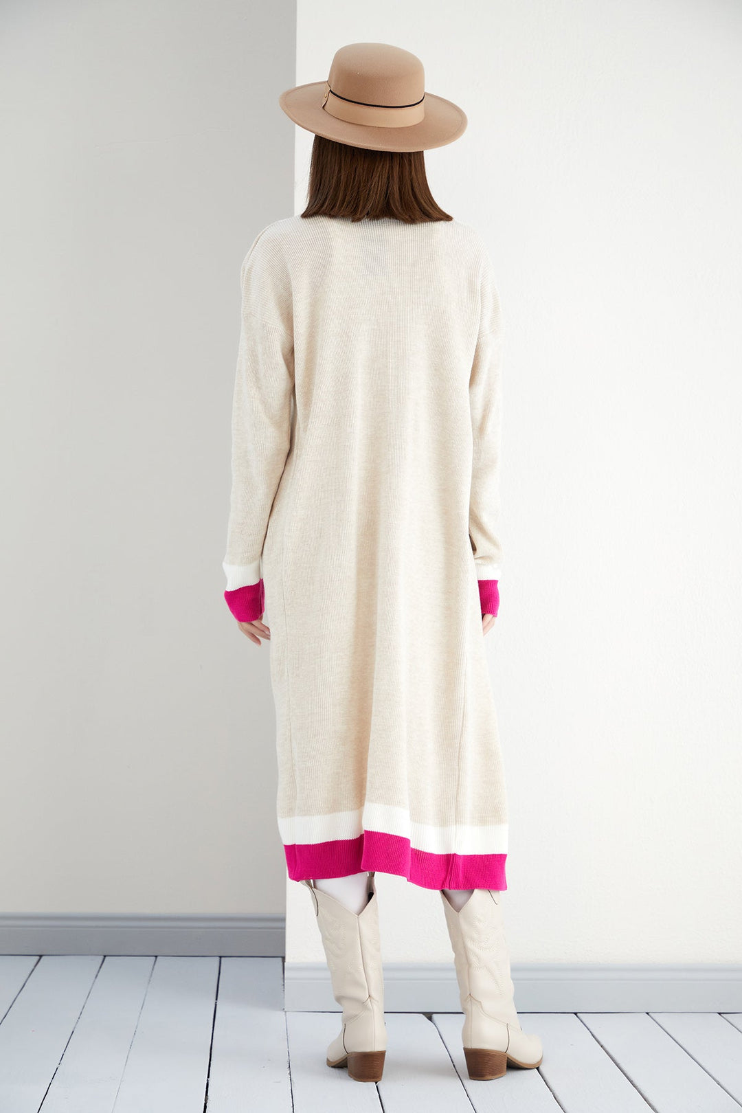 Longline ColourBlock Cardigan in Beige/Pink - jqwholesale.com