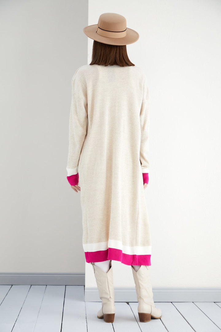 Longline ColourBlock Cardigan in Beige/Pink - jqwholesale.com