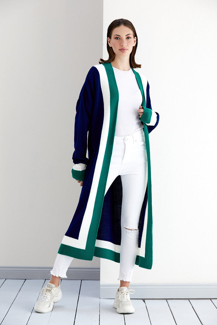 Longline ColourBlock Cardigan in Navy/Green - jqwholesale.com