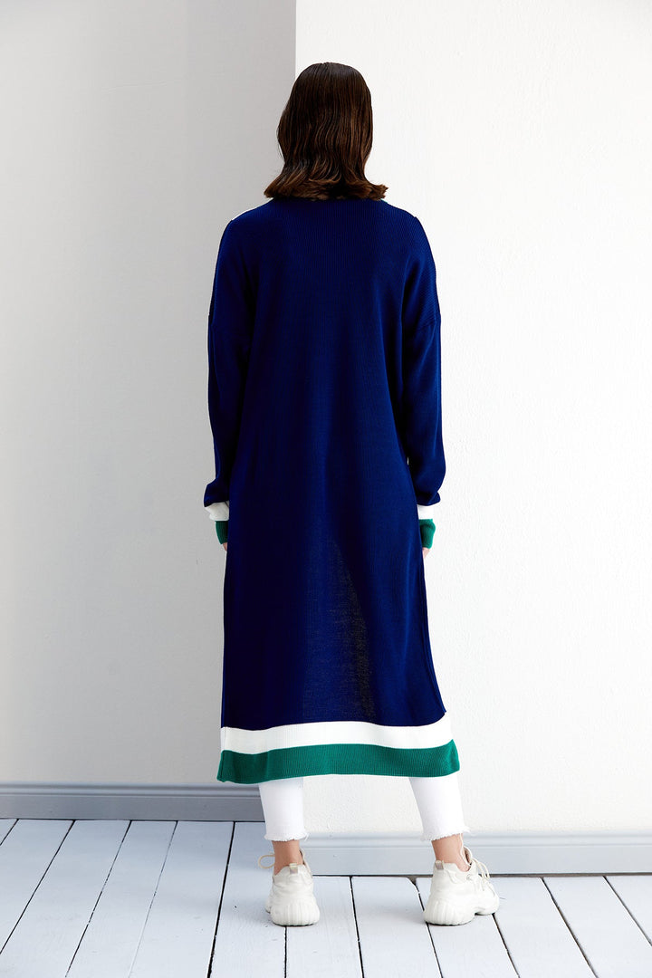 Longline ColourBlock Cardigan in Navy/Green - jqwholesale.com