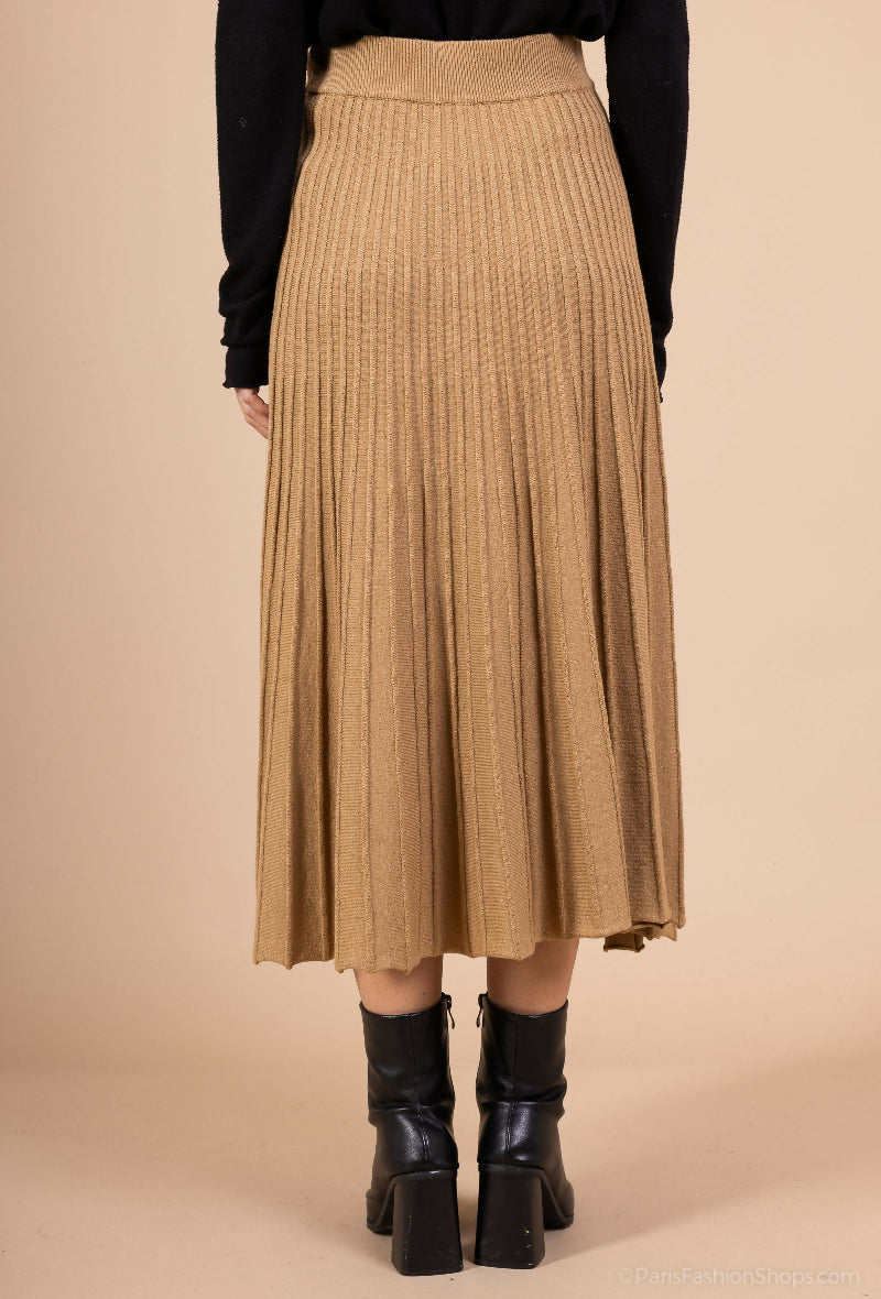 Knit Pleated Midi Skirt